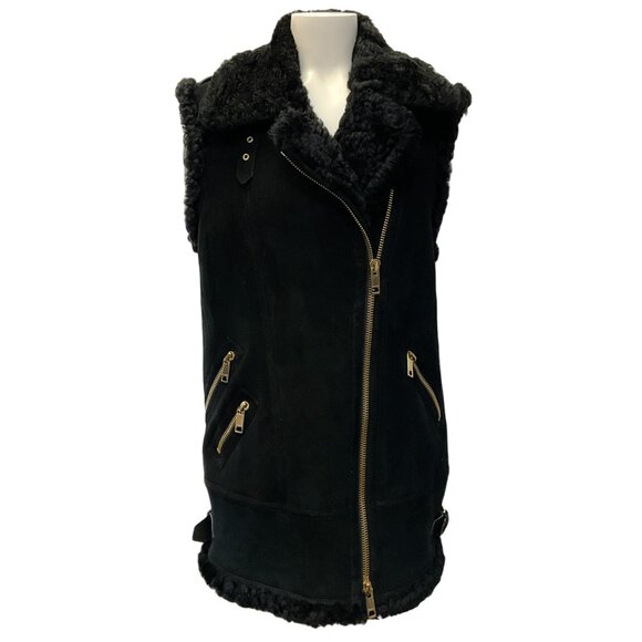 Burberry Black Lamb Shearling Vest with Gold Zippers - Picture 1 of 4